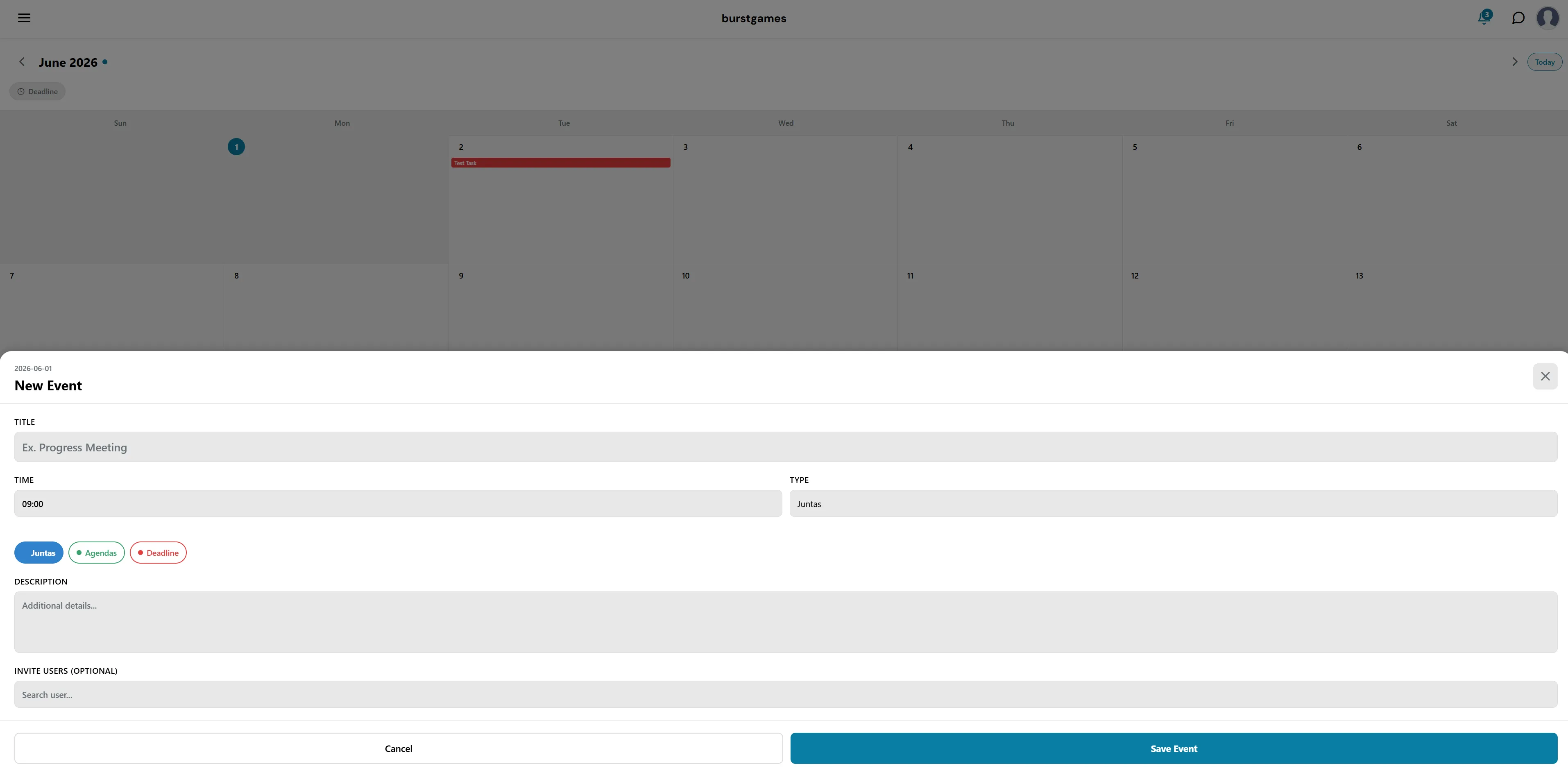 Crear Evento en Agenda EdBuildSoft