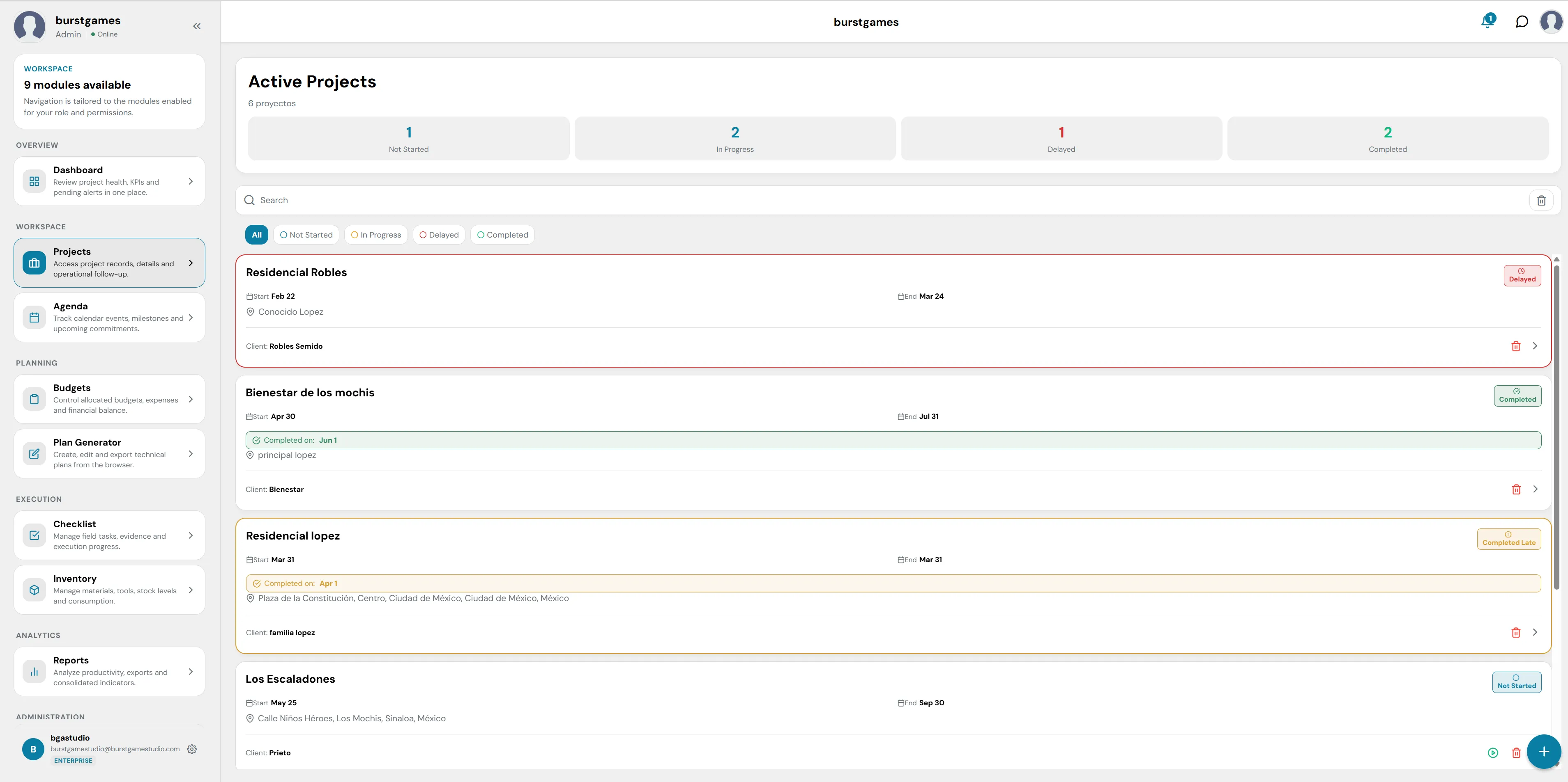 Módulo de Proyectos de EdBuildSoft